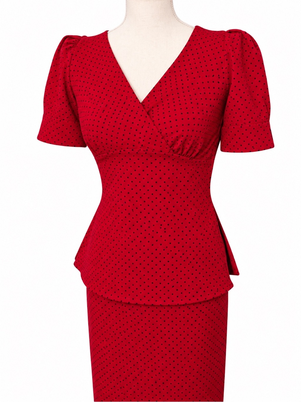 🆕 Stop Staring Red with Black Polka Dot Peplum Pencil Vintage pinup Skirt Set